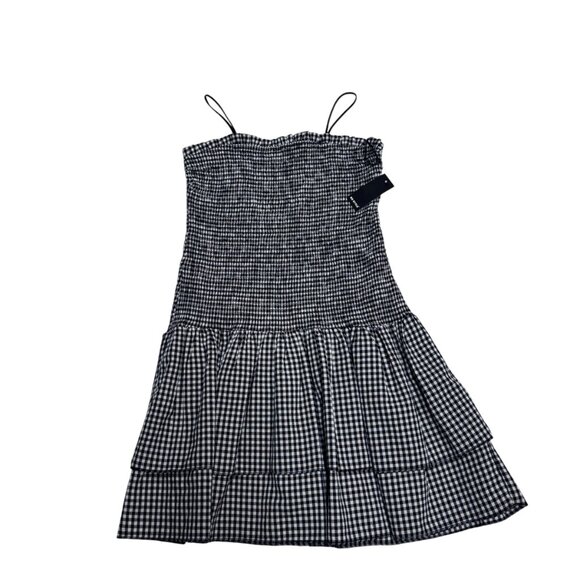 NWT RD Style Sarida Shirred Gingham Mini Dress Black White Size Small - Picture 3 of 6